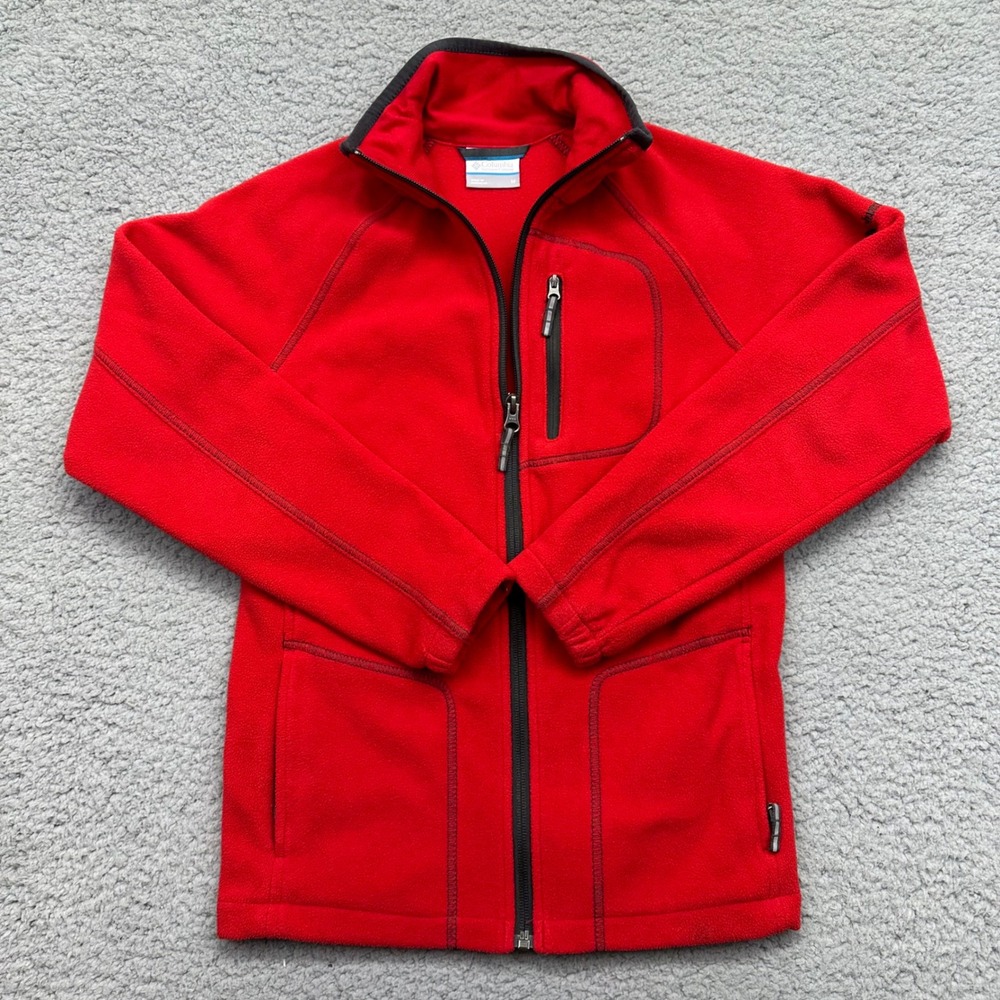 Columbia XY0061 Boys Size Medium Red Mock Neck Pockets Full Zip Fleece Jacket